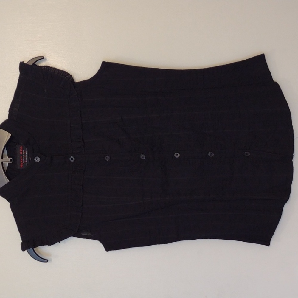 Heavy Red Black Cotton Pinstripe Gothic Sleeveless Button Down Top Small